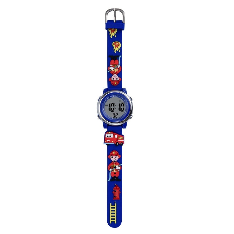 JNEW A380-81447 Children Cartoon Firefighter Waterproof Multifunction Sports LED Electronic Watch(Blue) - Cartoon Watches by JNEW | Online Shopping UK | buy2fix