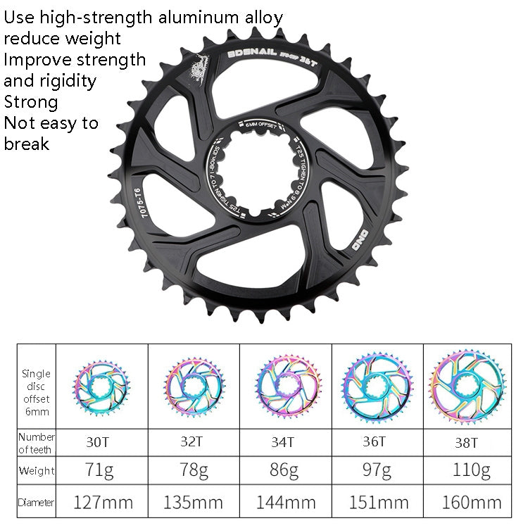 BDSNAIL Mountain Bike Single Disk GXP Direct-Shaped Integrated Disk Positive And Negative Tooth Disc, Colour: 38T (Black) - Outdoor & Sports by buy2fix | Online Shopping UK | buy2fix