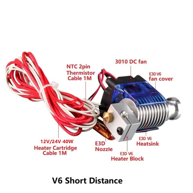 3D V6 Printer Extrusion Head Printer J-Head Hotend With Single Cooling Fan, Specification: Short 3 / 0.3mm - Consumer Electronics by buy2fix | Online Shopping UK | buy2fix