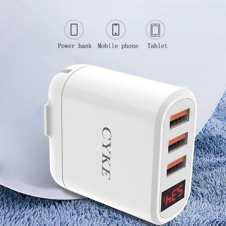 CYKE Smart Digital Display 3-Ports USB Travel Charger(US Plug-White) - Mobile Accessories by CYKE | Online Shopping UK | buy2fix