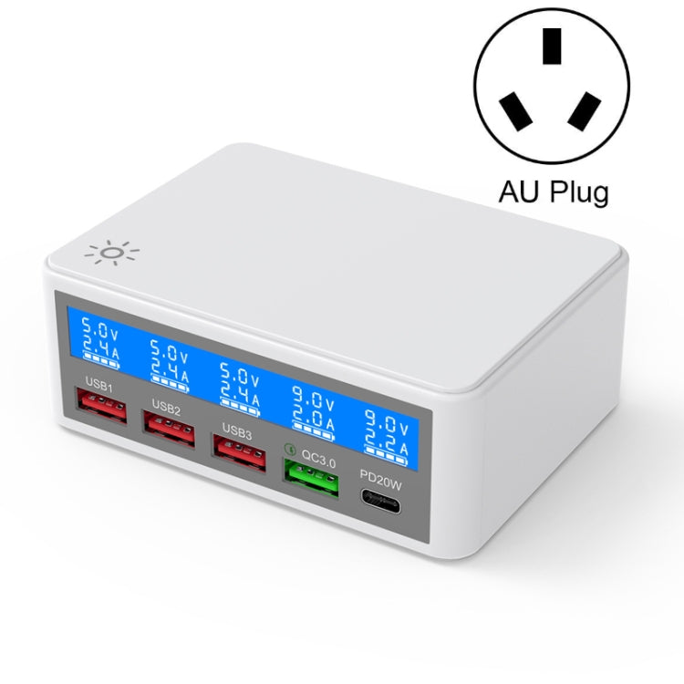 618 QC3.0 + PD20W + 3 x USB Ports Charger with Smart LCD Display, AU Plug (White) - Multifunction Charger by buy2fix | Online Shopping UK | buy2fix