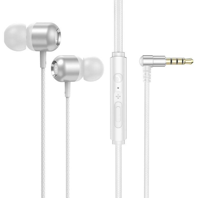 2 PCS TS6000 3.5mm Metal Elbow In-Ear Wired Control Earphone with Mic(White) - In Ear Wired Earphone by buy2fix | Online Shopping UK | buy2fix