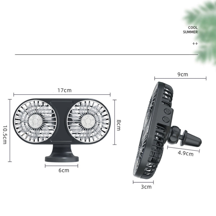 F211 Car Double Head With Led Electric Fan Car Air Outlet Instrument Panel USB Mini Fan(Green) - In Car by buy2fix | Online Shopping UK | buy2fix