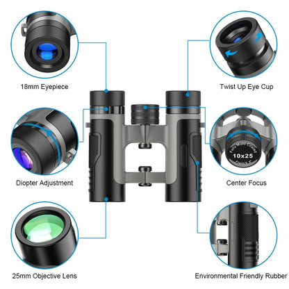 APEXEL 10 x 25 Binoculars  BAK4 Prism Zoom Telescope for Bird-watching Hunting Hiking(Black) - Binoculars by APEXEL | Online Shopping UK | buy2fix