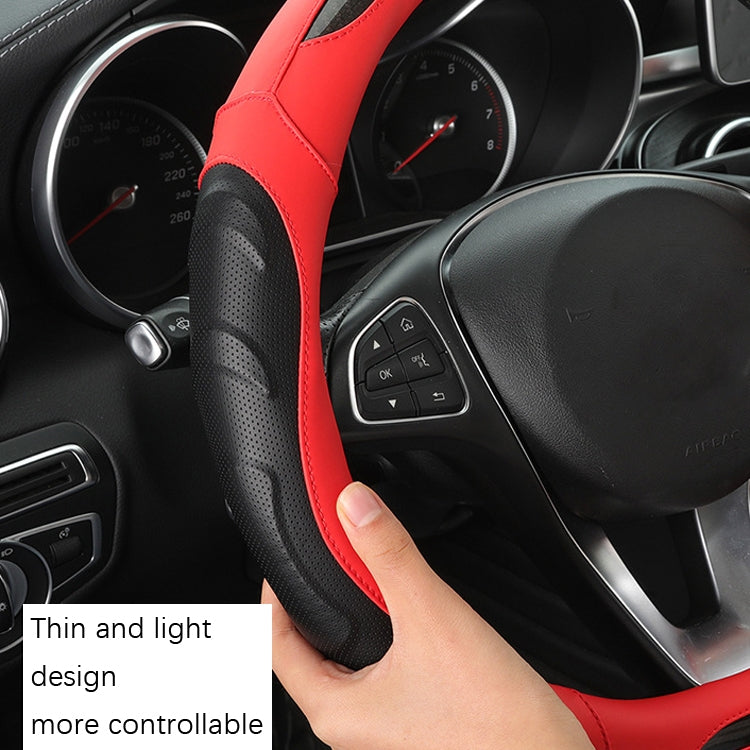 Leather Carbon Fiber Stitching Car Steering Wheel Set, Diameter: 38cm(Black Round) - In Car by buy2fix | Online Shopping UK | buy2fix