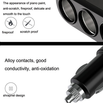 2 PCS Dual USB + Type-C / USB-C 3 Hole Cigarette Lighter Car Charger, Style: Standar Version(Black) - In Car by buy2fix | Online Shopping UK | buy2fix