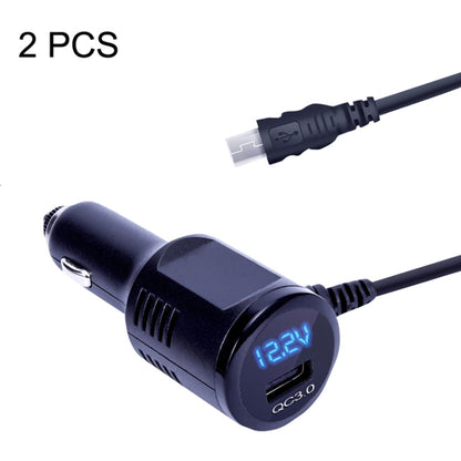 2PCS JY-032 USB Digital Display Fast Charge Car Charger, Style: 3.5A + QC3.0(Android Straight Head) - In Car by buy2fix | Online Shopping UK | buy2fix
