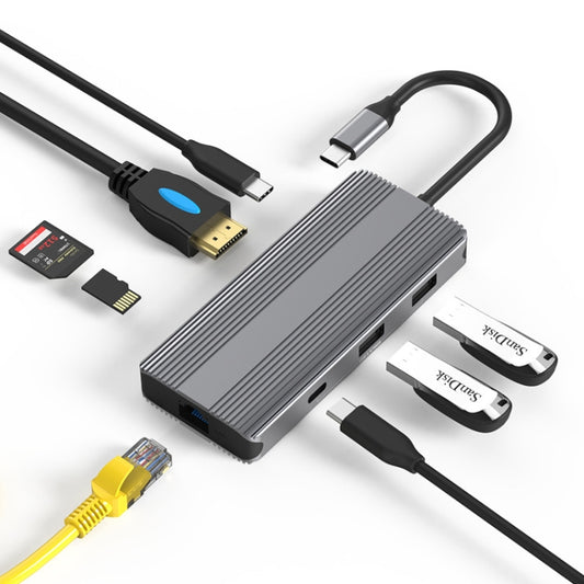 Blueendless 8K/30Hz Type-C To Gigabit Ethernet USB3.1 Docking Station(8 in 1) - Computer & Networking by Blueendless | Online Shopping UK | buy2fix