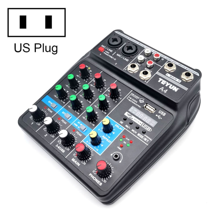 TEYUN A4 4-way Small Microphone Digital Mixer Live Recording Effector(US Plug) - Live Sound Effects Processors by TEYUN | Online Shopping UK | buy2fix