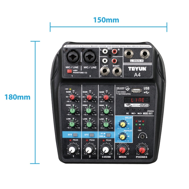 TEYUN A4 4-way Small Microphone Digital Mixer Live Recording Effector(US Plug) - Live Sound Effects Processors by TEYUN | Online Shopping UK | buy2fix