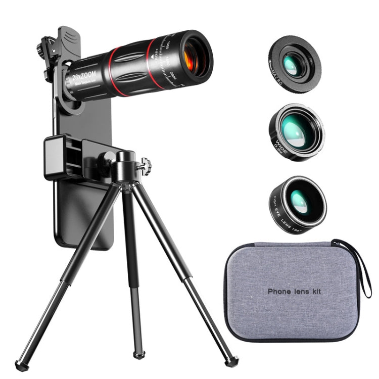 Mobile Phone Universal Lens Telescope 28X + Wide Angle 0.6X + Macro 20X + Fisheye 198 Degree Set - Combination Lens by buy2fix | Online Shopping UK | buy2fix