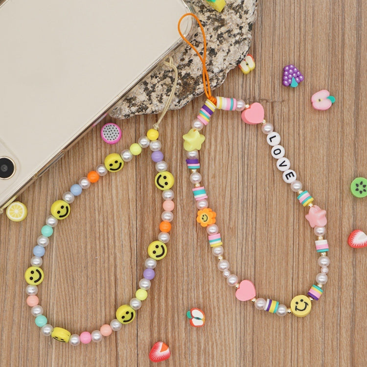 Imitation Pearl Mobile Phone Chain Smiley Beaded Soft Pottery Love Mobile Phone Chain(Qt-k210095b) - Others Accessories by buy2fix | Online Shopping UK | buy2fix