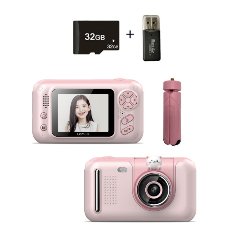 2.4 Inch Children HD Reversible Photo SLR Camera, Color: Pink + 32G Memory Card + Card Reader - Children Cameras by buy2fix | Online Shopping UK | buy2fix