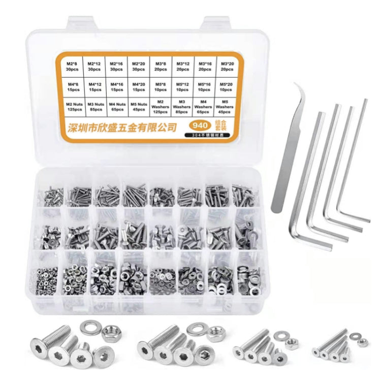 940 PCS/Set M2/M3/M4/M5 Flat Head Hexagon Socket Screws Gasket Ring Set - Screws by buy2fix | Online Shopping UK | buy2fix