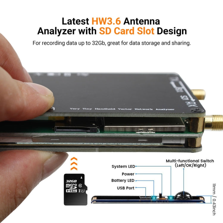 NANOVNA-H Upgraded Version 2.8 Inch TFT 50Khz-1.5Ghz Vector Network Antenna Analyzer MF HF VHF UHF With SD Card(Black) - Consumer Electronics by buy2fix | Online Shopping UK | buy2fix