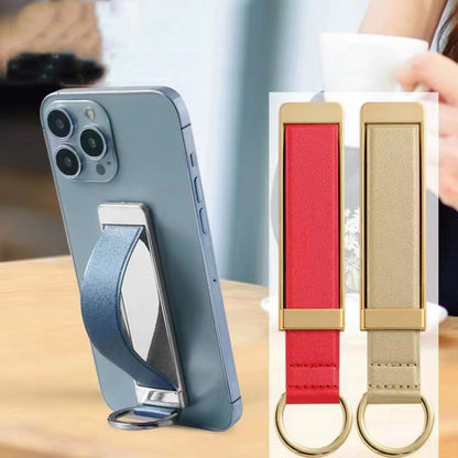 PU Leather Metal Wrist Strap Cell Phone Holder Zinc Alloy Paste Desktop Stand(Gold) - Hand-Sticking Bracket by buy2fix | Online Shopping UK | buy2fix