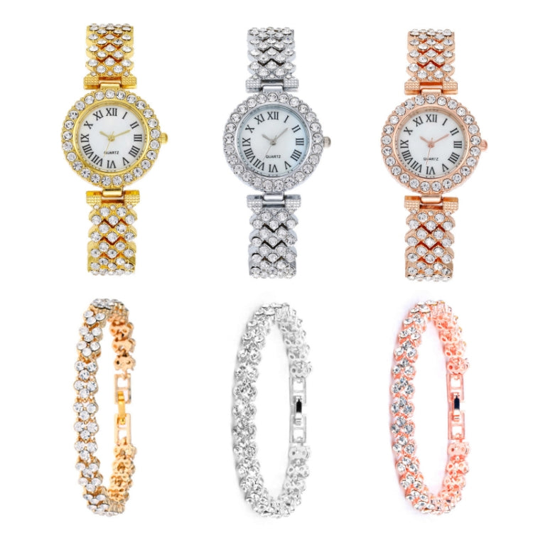 Roman Pattern Diamond Ladies Quartz Watch, Color: Rose Gold - Alloy Watches by buy2fix | Online Shopping UK | buy2fix