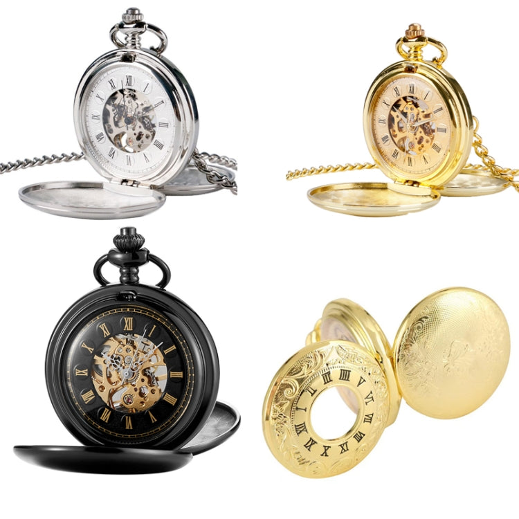 pm240 Classic Double Open Double Face Vintage Manual Mechanical Pocket Watch with Roman Lettering(Gold Shell Gold Face Movement) - Necklace Watch Watches by buy2fix | Online Shopping UK | buy2fix