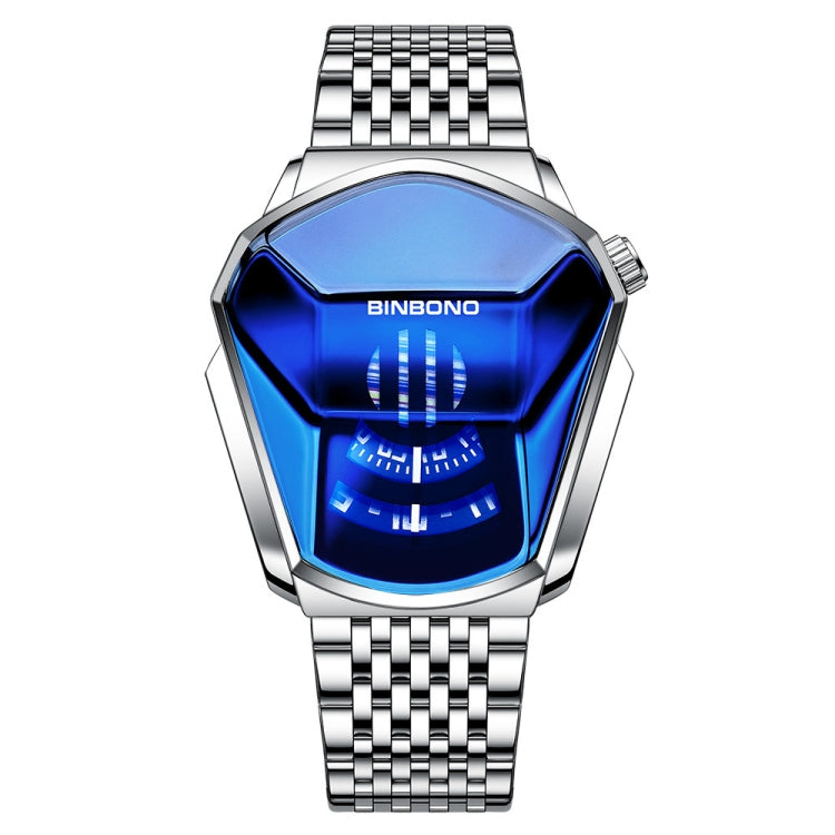 BINBOND Locomotive Concept Steel Belt Watch Men Live Black Technology Watch(White Steel Blue Face) - Metal Strap Watches by BINBOND | Online Shopping UK | buy2fix