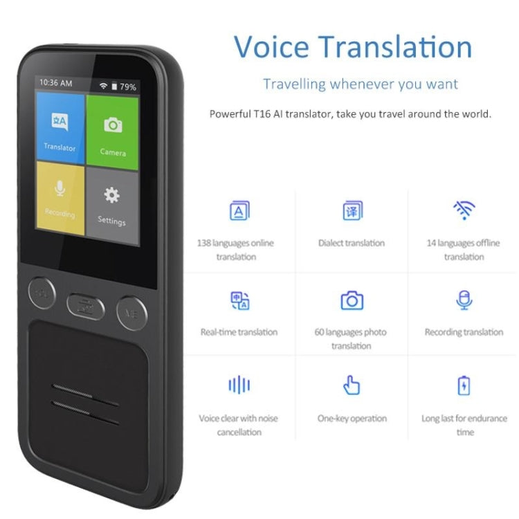 T16 Smart AI Translation Travel Translator Supports 138 Language Mutual Translation 14 Offline Translation(Black) - Consumer Electronics by buy2fix | Online Shopping UK | buy2fix