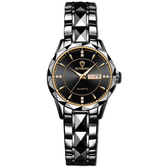 BINBOND B5552 Luminous Multifunctional Business Calendar Quartz Watch(Female-Black Steel-Black) - Metal Strap Watches by BINBOND | Online Shopping UK | buy2fix