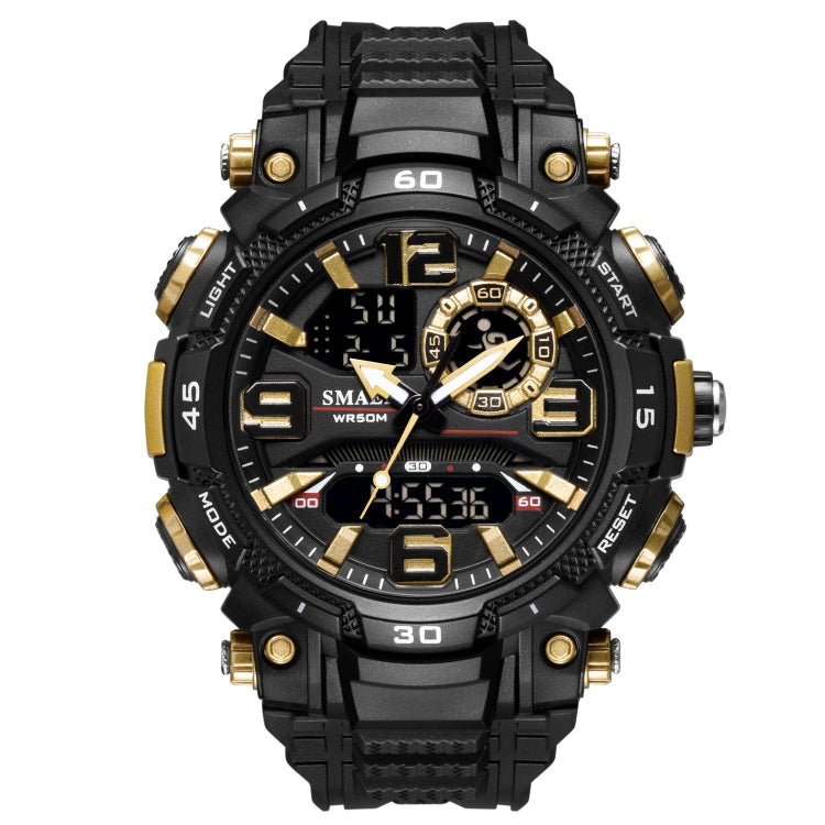 SMAEL 1921 Men Dual Movement Sports Watch Multifunctional Time Night Light Alarm Student Wrist Watch(Black Gold) - LED Digital Watches by SMAEL | Online Shopping UK | buy2fix