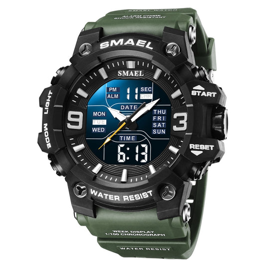 SMAEL 8049 Waterproof Sports Watch Men Multi-function Night Light Electronic Watch(Army Green) - Leather Strap Watches by SMAEL | Online Shopping UK | buy2fix