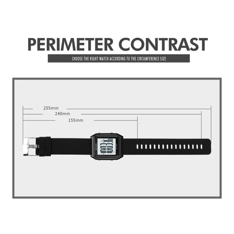 SKMEI 1866 Square Large Screen Men Steel Belt Multi-function Night Light Alarm Clock Watch(Black White Machine) - Metal Strap Watches by SKMEI | Online Shopping UK | buy2fix