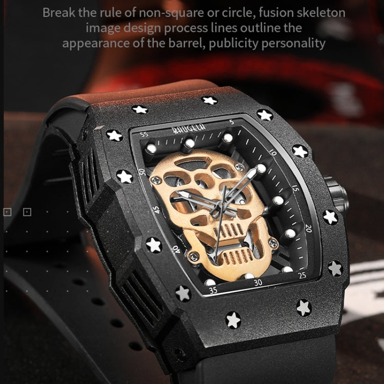 BAOGELA 224141 Hollow Skull Luminous Sports 304 Stainless Steel Silicone Men Watch(Black Shell Rose Face Black Belt) - Silicone Strap Watches by BAOGELA | Online Shopping UK | buy2fix