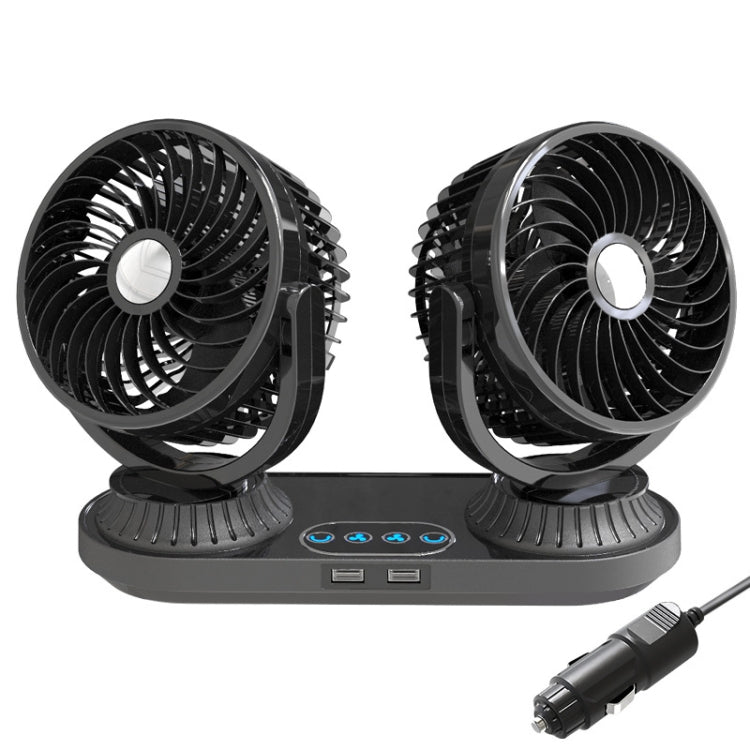 F623U 12V/24V Vehicle Electric Oscillating Head Rotatable Double Head Fan (Deluxe) - Heating & Fans by buy2fix | Online Shopping UK | buy2fix
