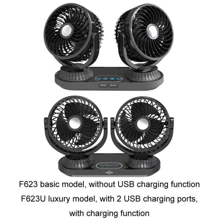 F623 12V/24V Vehicle Electric Oscillating Head Rotatable Double Head Fan (Basic) - Heating & Fans by buy2fix | Online Shopping UK | buy2fix