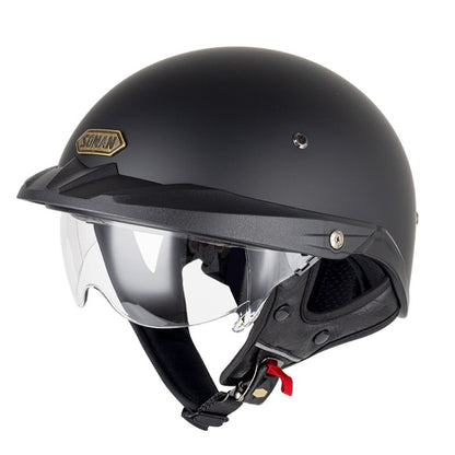 SOMAN Motorcycle Half Helmet Adjustable Helmet With Inner Mirror, Size: L(Matte Black with Transparent Mirror) - Helmets by SOMAN | Online Shopping UK | buy2fix