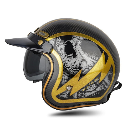 SOMAN Motorcycle Four Seasons Carbon Fiber Half Helmet, Color: Carbon Fiber Gold Lightning(M) - Helmets by SOMAN | Online Shopping UK | buy2fix