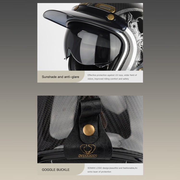 SOMAN Motorcycle Four Seasons Carbon Fiber Half Helmet, Color: FRP Bright Black(L) - Helmets by SOMAN | Online Shopping UK | buy2fix