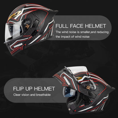 SOMAN Motorcycle Dual Lens Riding Peel-Off Full Coverage Helmet, Size: M(Matt Black Red) - Helmets by SOMAN | Online Shopping UK | buy2fix