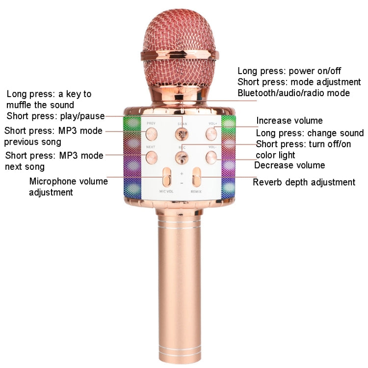 WS-858L LED Light Flashing Wireless Capacitance Microphone Comes With Audio Mobile Phone Bluetoon Live Microphone(Rose Gold) - Microphone by buy2fix | Online Shopping UK | buy2fix