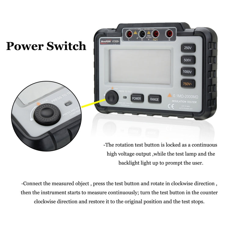 WinAPEX VC60B+ 250/500/1000V DC Digital Insulation Resistance Tester Megger MegOhm Meter - Battery & Resistance Tester by WinAPEX | Online Shopping UK | buy2fix