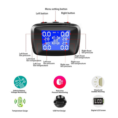 Four-wheel Simultaneous Display Cigarette Lighter Type Tire Pressure Monitoring Detector, Specification: Built-in - Tire Pressure Gauges by buy2fix | Online Shopping UK | buy2fix