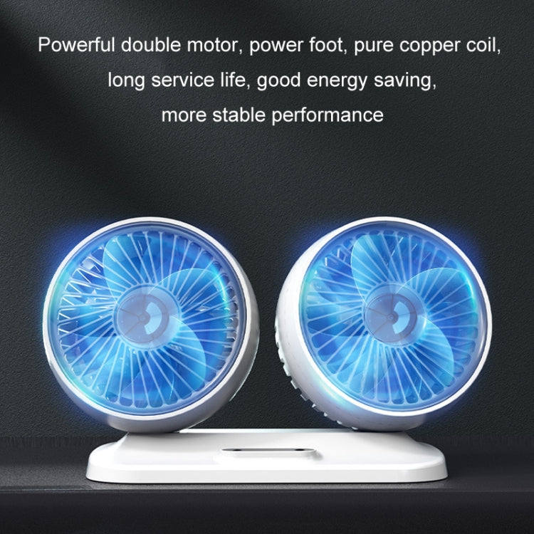 12v/24v Car Fan USB Interface Powerful Double Head Electric Fan(Olive Black) - Heating & Fans by buy2fix | Online Shopping UK | buy2fix