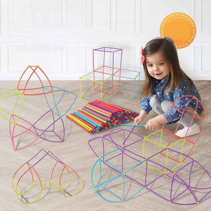 300pcs Pipe+300 Connectors DIY Plastic 4D Straw Building Blocks Joint Funny Development Toys - Building Blocks by buy2fix | Online Shopping UK | buy2fix