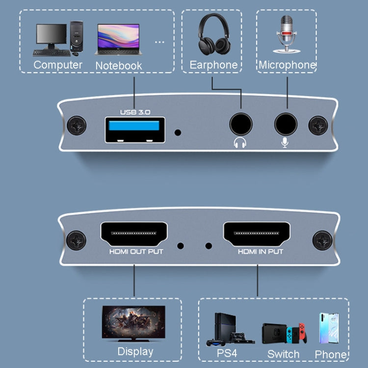 FJGEAR FJ-HU30A USB3.0 Capture Card 4K Game Live Recording Box - Video Capture Solutions by FJGEAR | Online Shopping UK | buy2fix