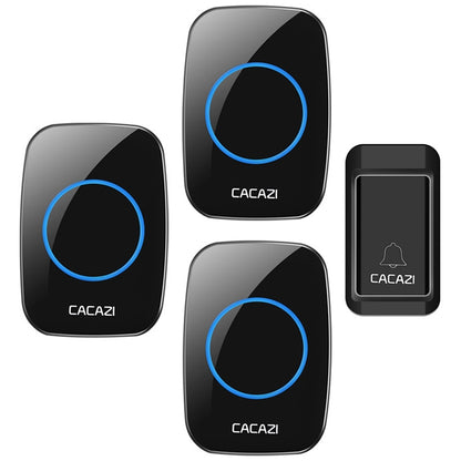 CACAZI A10G One Button Three Receivers Self-Powered Wireless Home Cordless Bell, US Plug(Black) - Wireless Doorbell by CACAZI | Online Shopping UK | buy2fix