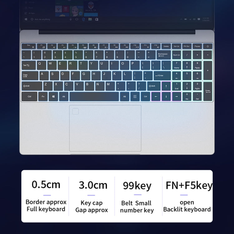 CENAVA F152 Notebook, 15.6 inch, 12GB+512GB, Fingerprint Unlock, Windows 10 Intel Celeron N5095 Quad Core 2.0GHz-2.9GHz, Support TF Card & Bluetooth & WiFi & HDMI, US Plug(Silver) - CENAVA by CENAVA | Online Shopping UK | buy2fix