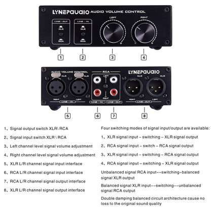 LINEPAUDIO A977 2 In 2 Out Switcher Full-balance Passive Preamp Active Speaker Double Sound Source Volume Controller (Black) - Consumer Electronics by buy2fix | Online Shopping UK | buy2fix